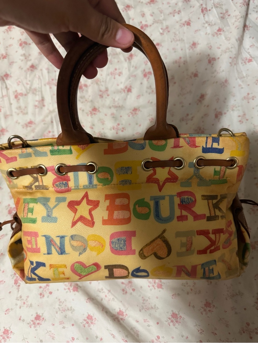 Yellow Multicolor Letter-Print Women’s Top-Handle Bag